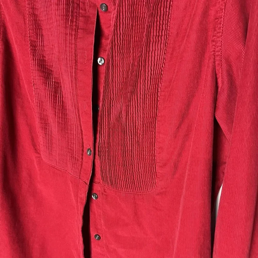 J Jill Red Corduroy Button Down Shirt ‎ Blouse Large​​